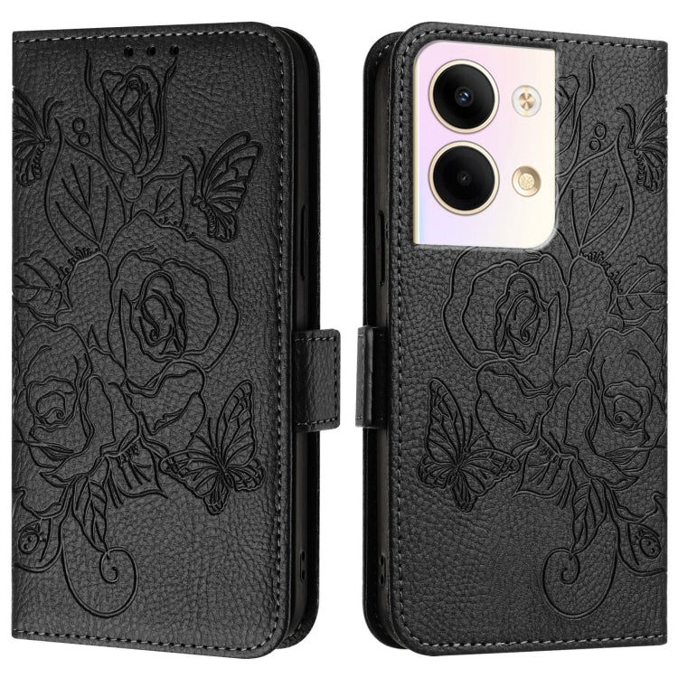 For OPPO Reno9 5G / Reno9 Pro 5G Embossed Rose RFID Anti-theft Leather Phone Case