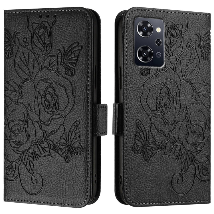 For OPPO Reno9 A Embossed Rose RFID Anti-theft Leather Phone Case