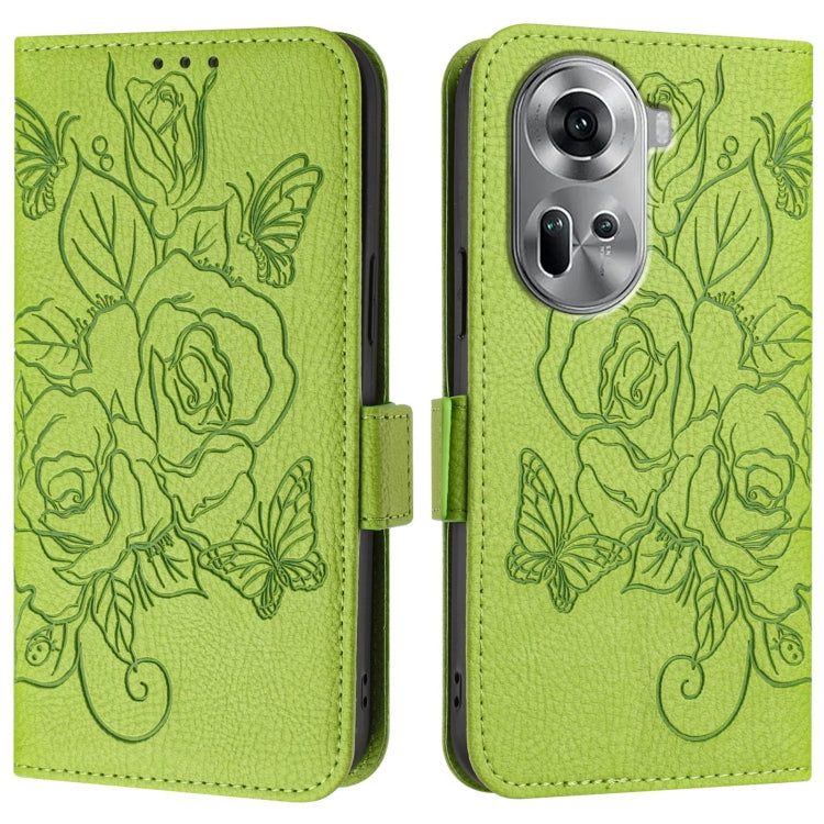 For OPPO Reno11 5G Global Embossed Rose RFID Anti-theft Leather Phone Case