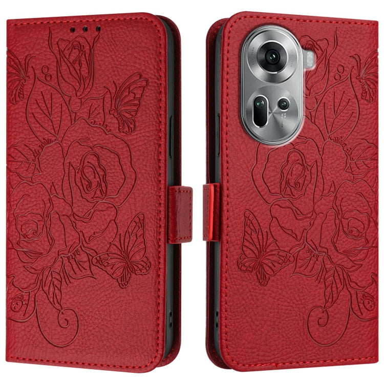 For OPPO Reno11 5G Global Embossed Rose RFID Anti-theft Leather Phone Case