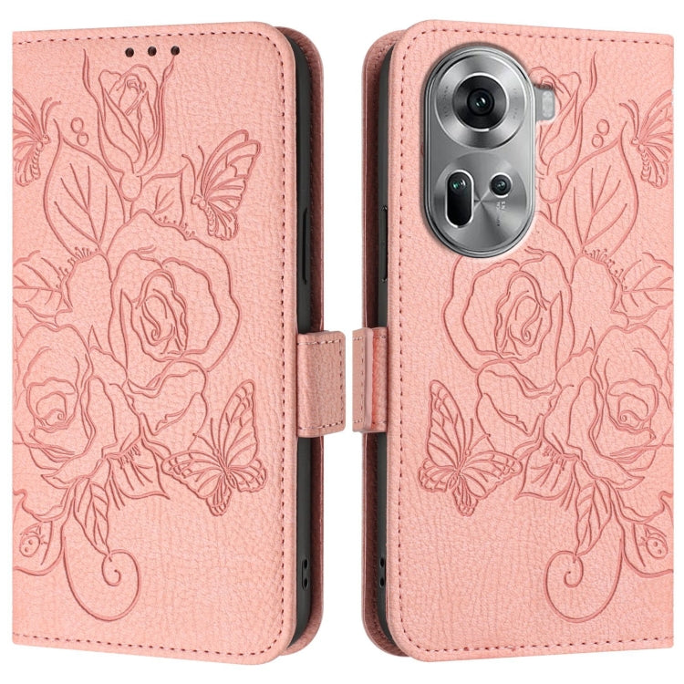 For OPPO Reno11 5G Global Embossed Rose RFID Anti-theft Leather Phone Case