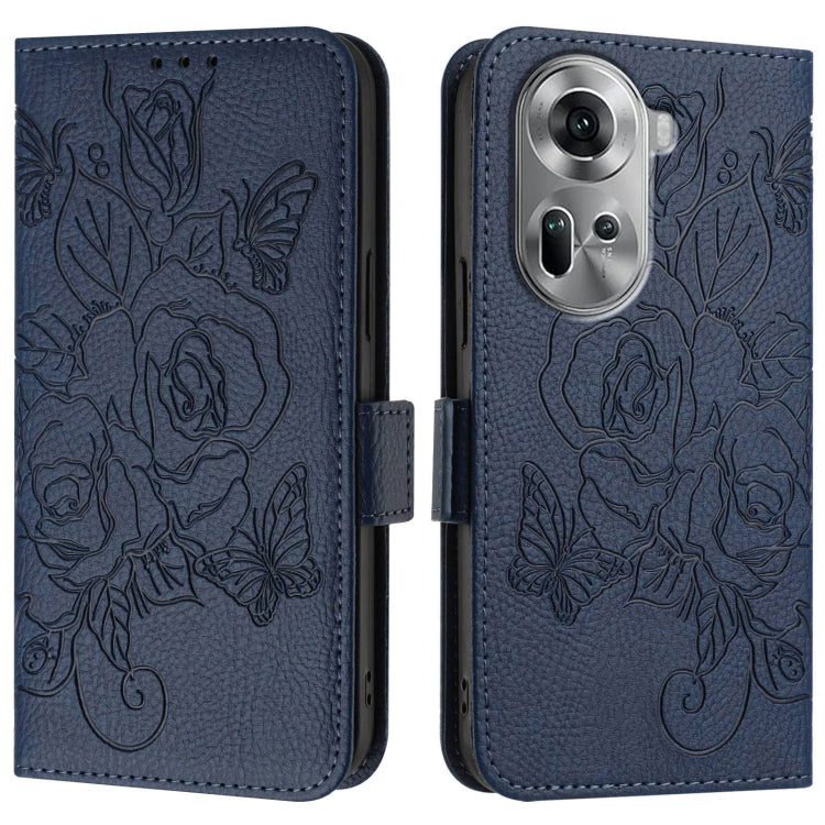 For OPPO Reno11 5G Global Embossed Rose RFID Anti-theft Leather Phone Case