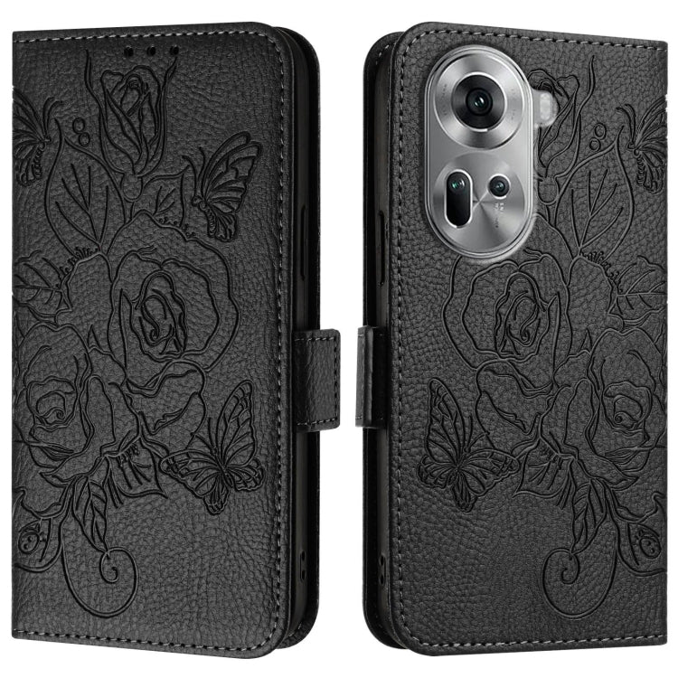 For OPPO Reno11 5G Global Embossed Rose RFID Anti-theft Leather Phone Case
