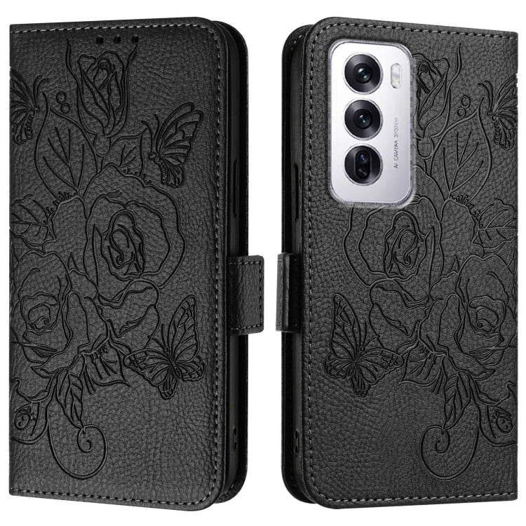 For OPPO Reno12 Global Embossed Rose RFID Anti-theft Leather Phone Case