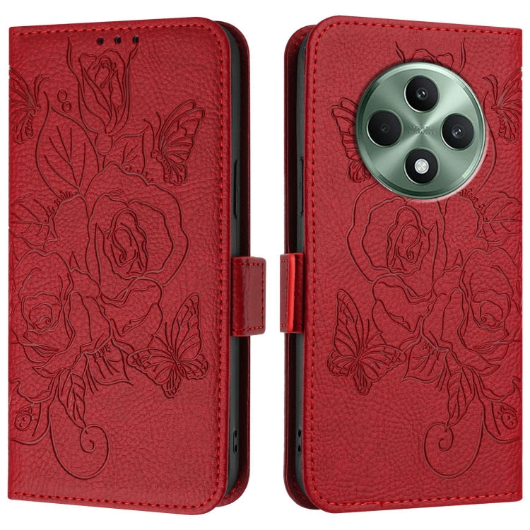 For OPPO Reno 12F Global Embossed Rose RFID Anti-theft Leather Phone Case