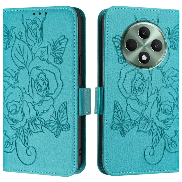 For OPPO Reno 12F Global Embossed Rose RFID Anti-theft Leather Phone Case
