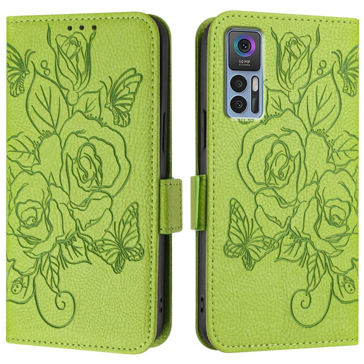 For TCL 30 5G / 4G / 30+ Embossed Rose RFID Anti-theft Leather Phone Case