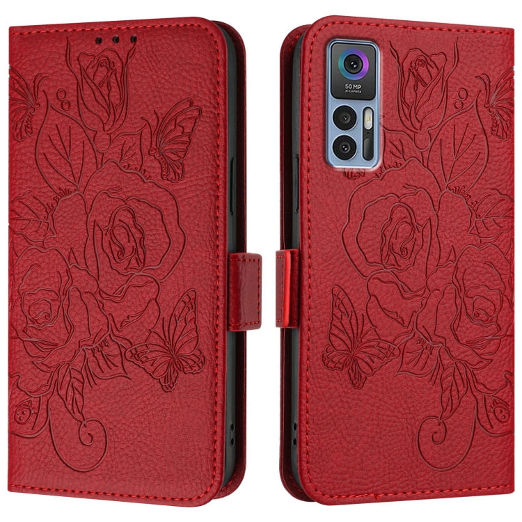 For TCL 30 5G / 4G / 30+ Embossed Rose RFID Anti-theft Leather Phone Case