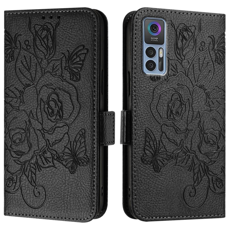 For TCL 30 5G / 4G / 30+ Embossed Rose RFID Anti-theft Leather Phone Case