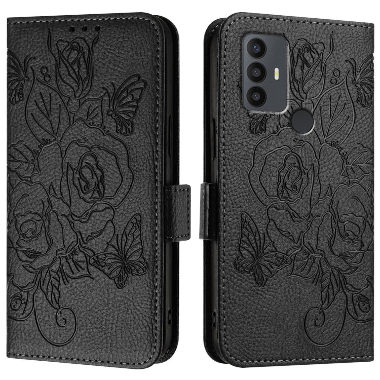 For TCL 30 SE Embossed Rose RFID Anti-theft Leather Phone Case