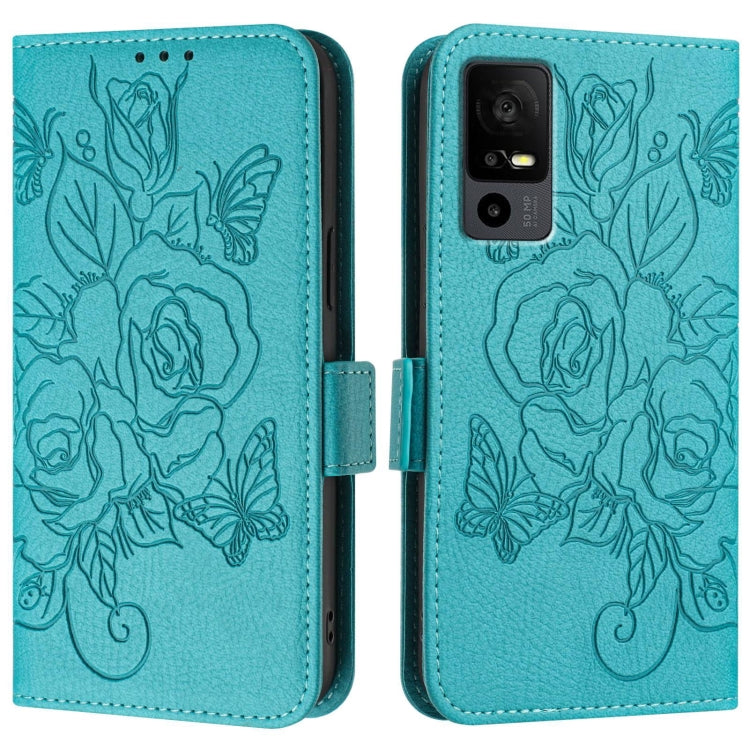 For TCL 40R Embossed Rose RFID Anti-theft Leather Phone Case