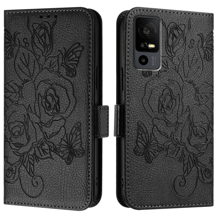 For TCL 40R Embossed Rose RFID Anti-theft Leather Phone Case