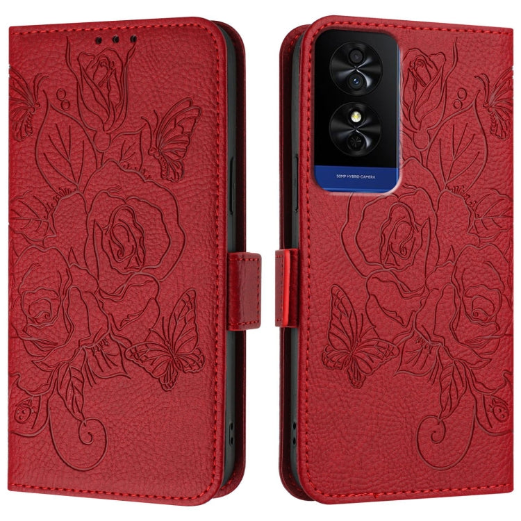 For TCL 50 5G Embossed Rose RFID Anti-theft Leather Phone Case