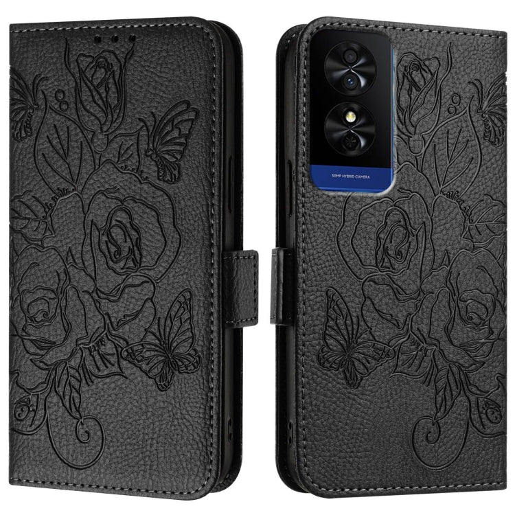 For TCL 50 5G Embossed Rose RFID Anti-theft Leather Phone Case