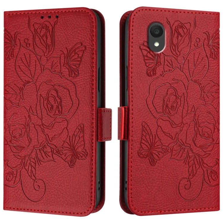 For TCL 201 Embossed Rose RFID Anti-theft Leather Phone Case
