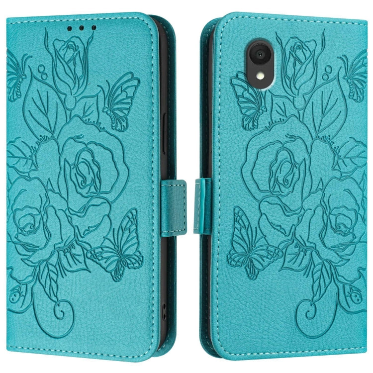 For TCL 201 Embossed Rose RFID Anti-theft Leather Phone Case