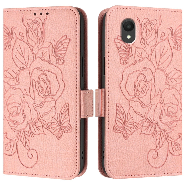 For TCL 201 Embossed Rose RFID Anti-theft Leather Phone Case