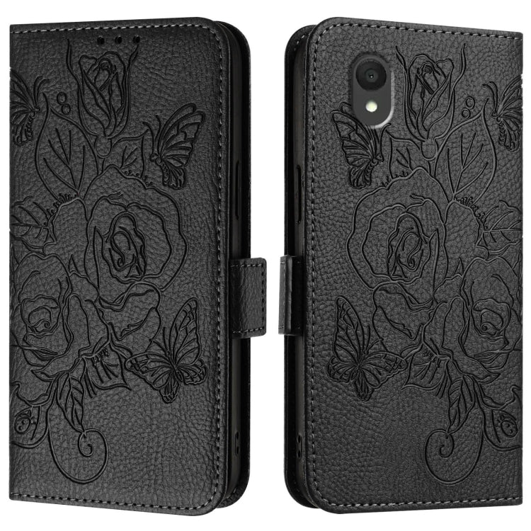 For TCL 201 Embossed Rose RFID Anti-theft Leather Phone Case
