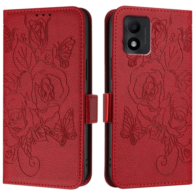 For TCL 303 Embossed Rose RFID Anti-theft Leather Phone Case