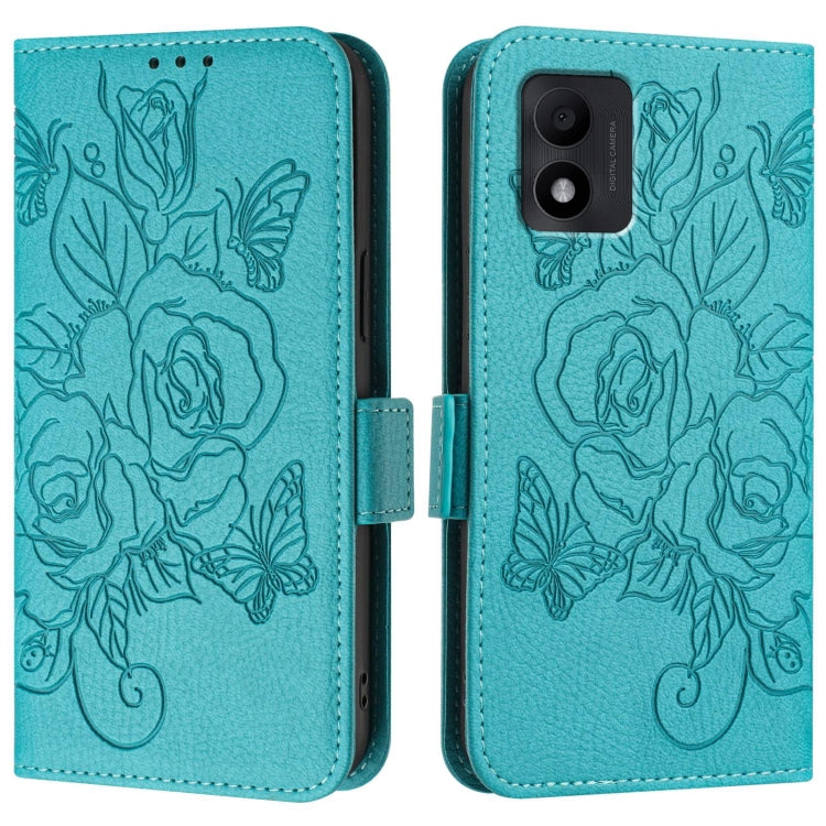 For TCL 303 Embossed Rose RFID Anti-theft Leather Phone Case