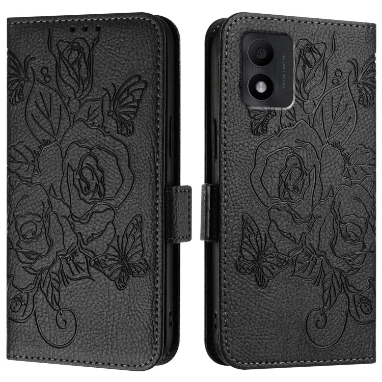 For TCL 303 Embossed Rose RFID Anti-theft Leather Phone Case