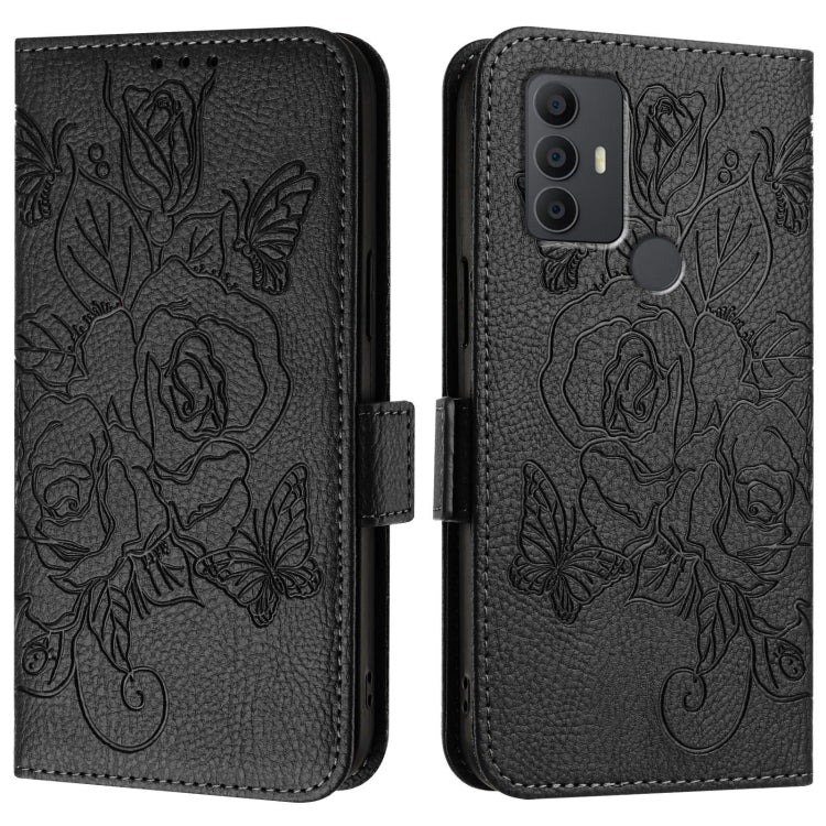 For TCL 305 / 30 SE Embossed Rose RFID Anti-theft Leather Phone Case
