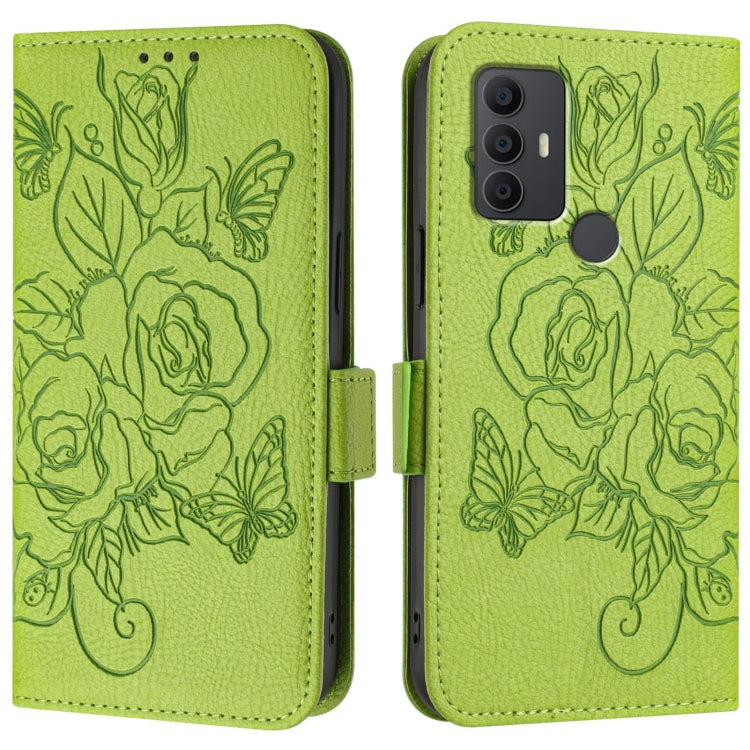 For TCL 306 Embossed Rose RFID Anti-theft Leather Phone Case