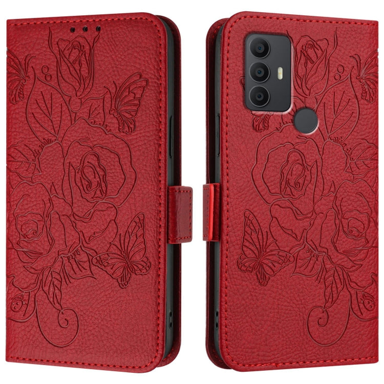 For TCL 306 Embossed Rose RFID Anti-theft Leather Phone Case