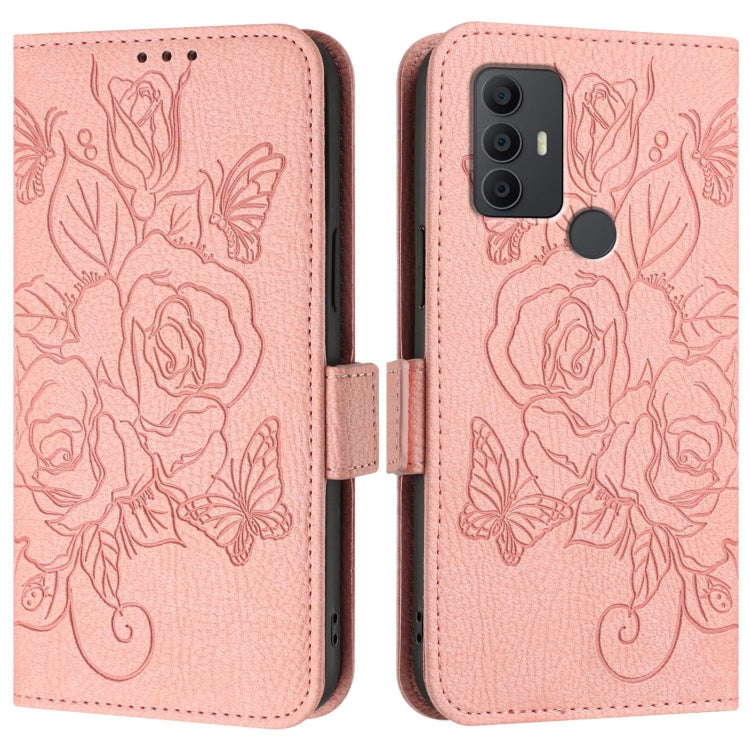 For TCL 306 Embossed Rose RFID Anti-theft Leather Phone Case