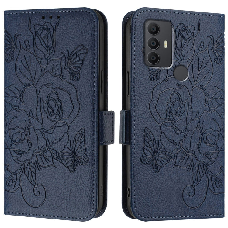 For TCL 306 Embossed Rose RFID Anti-theft Leather Phone Case