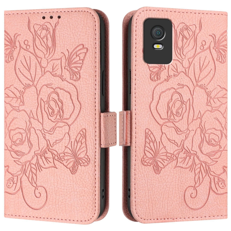 For TCL 403 Embossed Rose RFID Anti-theft Leather Phone Case