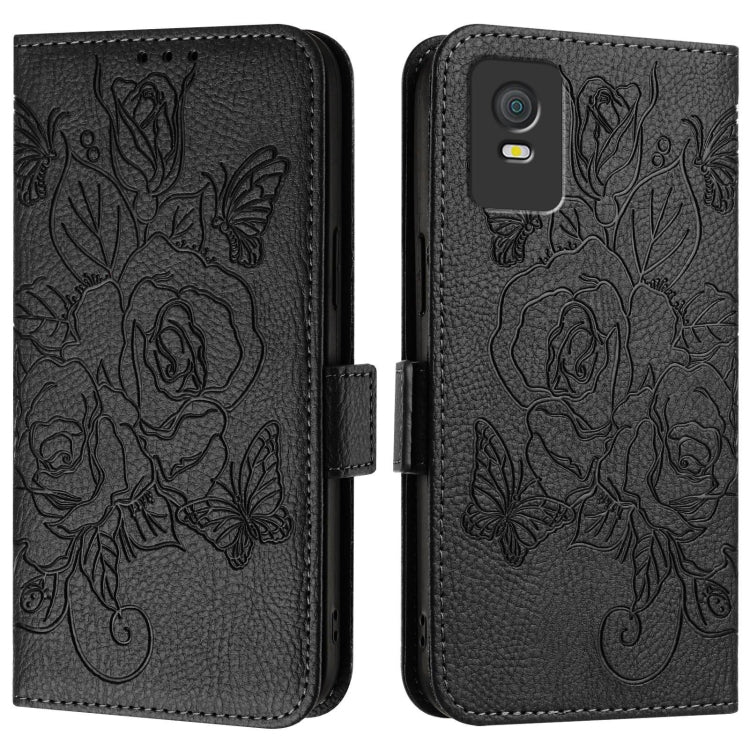 For TCL 403 Embossed Rose RFID Anti-theft Leather Phone Case