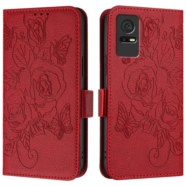 For TCL 405 / 406 / 408 Embossed Rose RFID Anti-theft Leather Phone Case