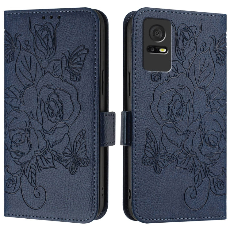 For TCL 405 / 406 / 408 Embossed Rose RFID Anti-theft Leather Phone Case