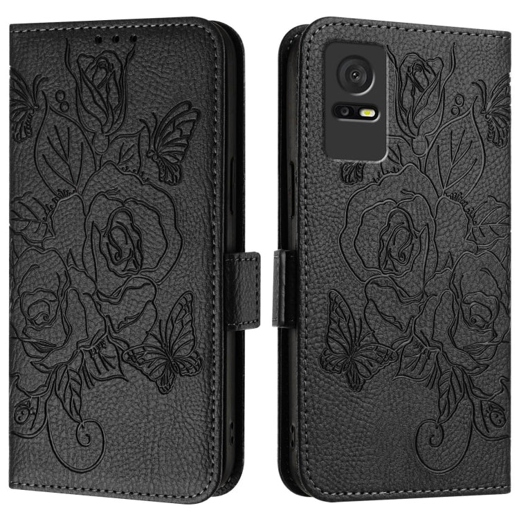 For TCL 405 / 406 / 408 Embossed Rose RFID Anti-theft Leather Phone Case