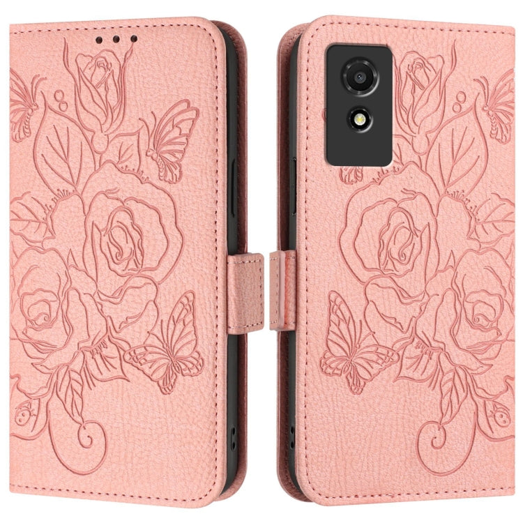 For TCL 501 Embossed Rose RFID Anti-theft Leather Phone Case