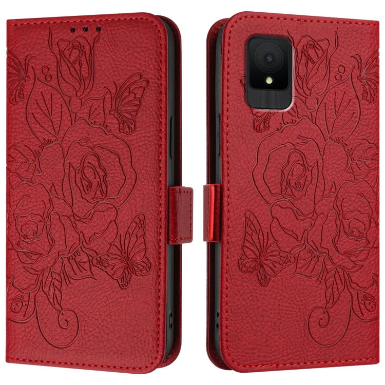 For TCL 502 Embossed Rose RFID Anti-theft Leather Phone Case