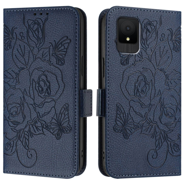 For TCL 502 Embossed Rose RFID Anti-theft Leather Phone Case