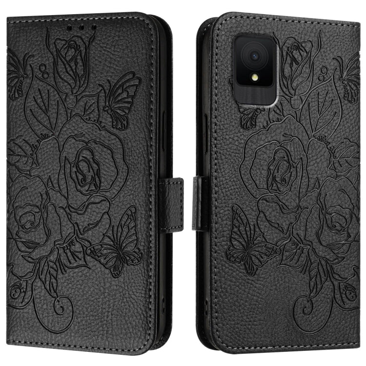 For TCL 502 Embossed Rose RFID Anti-theft Leather Phone Case