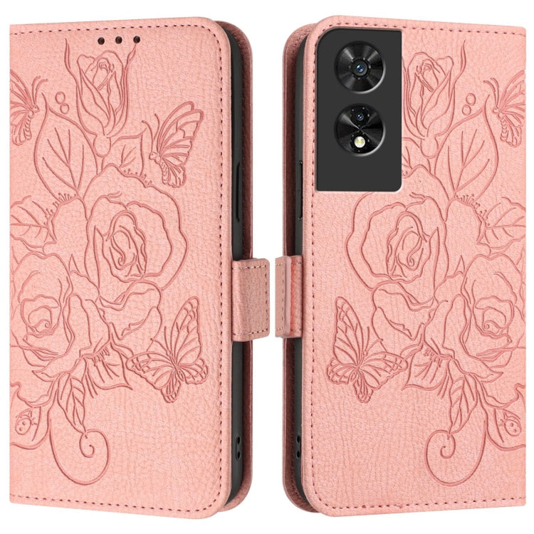 For TCL 505 Embossed Rose RFID Anti-theft Leather Phone Case