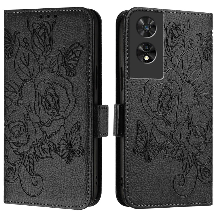 For TCL 505 Embossed Rose RFID Anti-theft Leather Phone Case