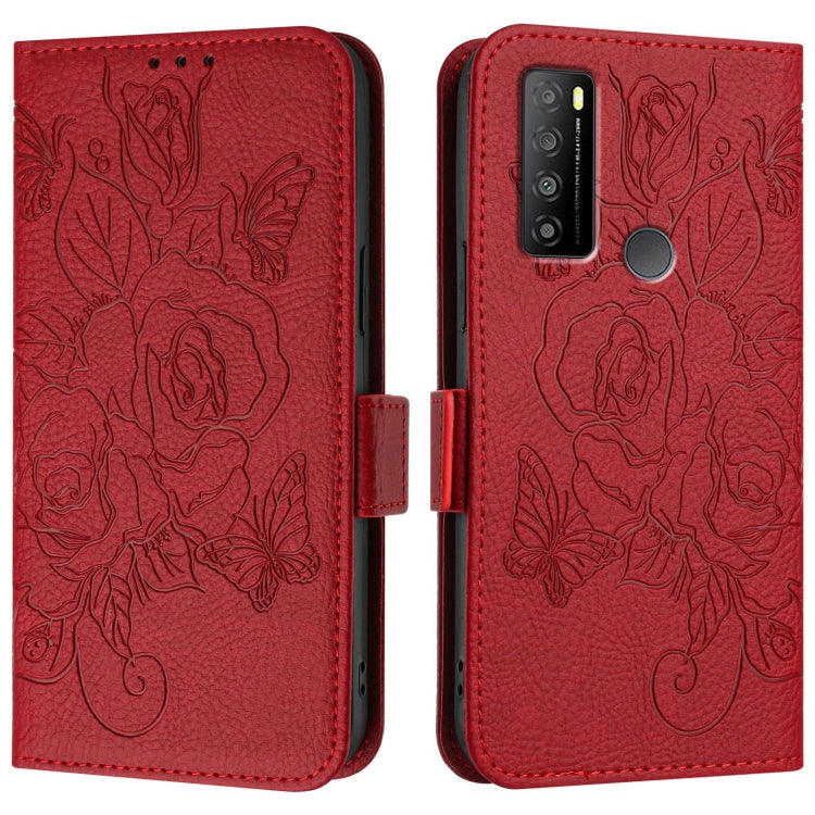 For TCL 30 XL T701DL Embossed Rose RFID Anti-theft Leather Phone Case