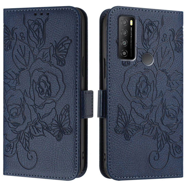 For TCL 30 XL T701DL Embossed Rose RFID Anti-theft Leather Phone Case