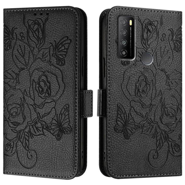 For TCL 30 XL T701DL Embossed Rose RFID Anti-theft Leather Phone Case