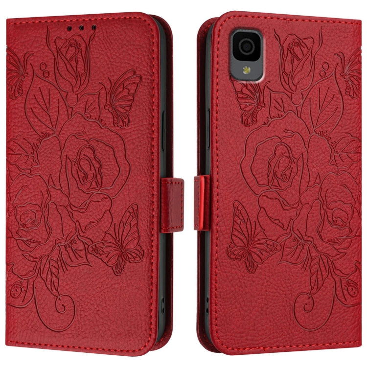 For TCL 30Z T602DL Embossed Rose RFID Anti-theft Leather Phone Case