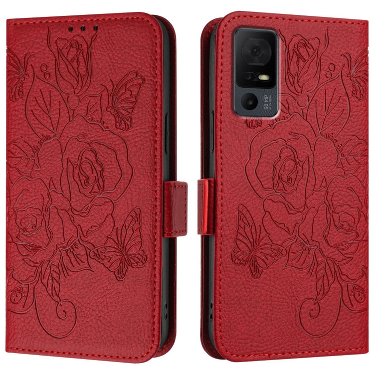 For TCL 40 XL / 40 T T608DL Embossed Rose RFID Anti-theft Leather Phone Case
