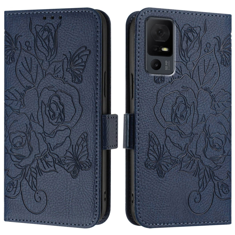 For TCL 40 XL / 40 T T608DL Embossed Rose RFID Anti-theft Leather Phone Case