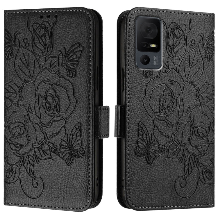 For TCL 40 XL / 40 T T608DL Embossed Rose RFID Anti-theft Leather Phone Case