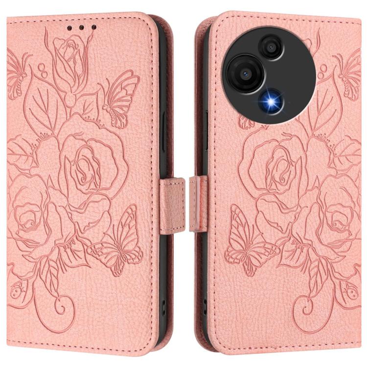 For TCL 605 / 60 SE Embossed Rose RFID Anti-theft Leather Phone Case