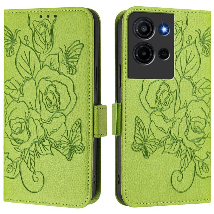 For TCL K32 5G / K33 5G Embossed Rose RFID Anti-theft Leather Phone Case
